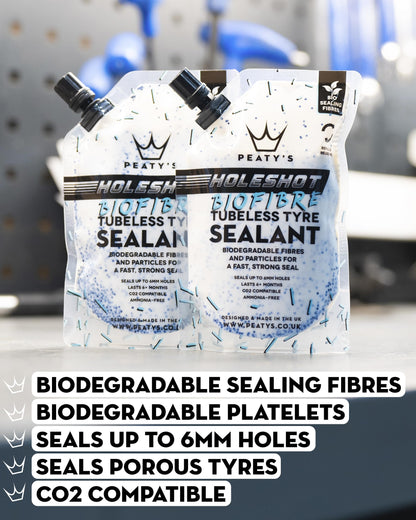 Peaty's Tubeless Wheel Conversion Kit - XC & Trail - 25mm Tape / 42mm Valves / 2x 120ml Holeshot Biofibre Sealant Pouch,Black