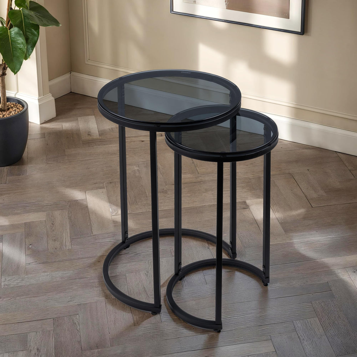 Julian Bowen Chicago Nest of Tables, Set of 2, Smoked Glass - H55 x W40cm