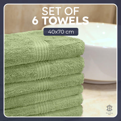 HomeBurg Luxe 6-Piece Towel Set – Soft & Absorbent Cotton, Quick-Drying, Easy Care, 40 x 70 cm, Sage Green