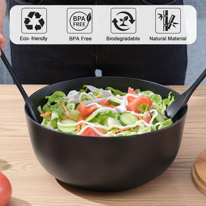 GEHE Salad Bowl with Servers Set - Large 9.8 inches Mixing Bowls Solid Bamboo Salad Wooden Bowl with Bamboo Lid Spoon for Fruits,Salads and Decoration