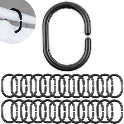 Shower Curtain Rings, 24 Pack, in Black, Inner Diameter 1.8 x 1.1", for Shower Curtain Rods, sturdy plastic shower rings, hooks for shower curtains