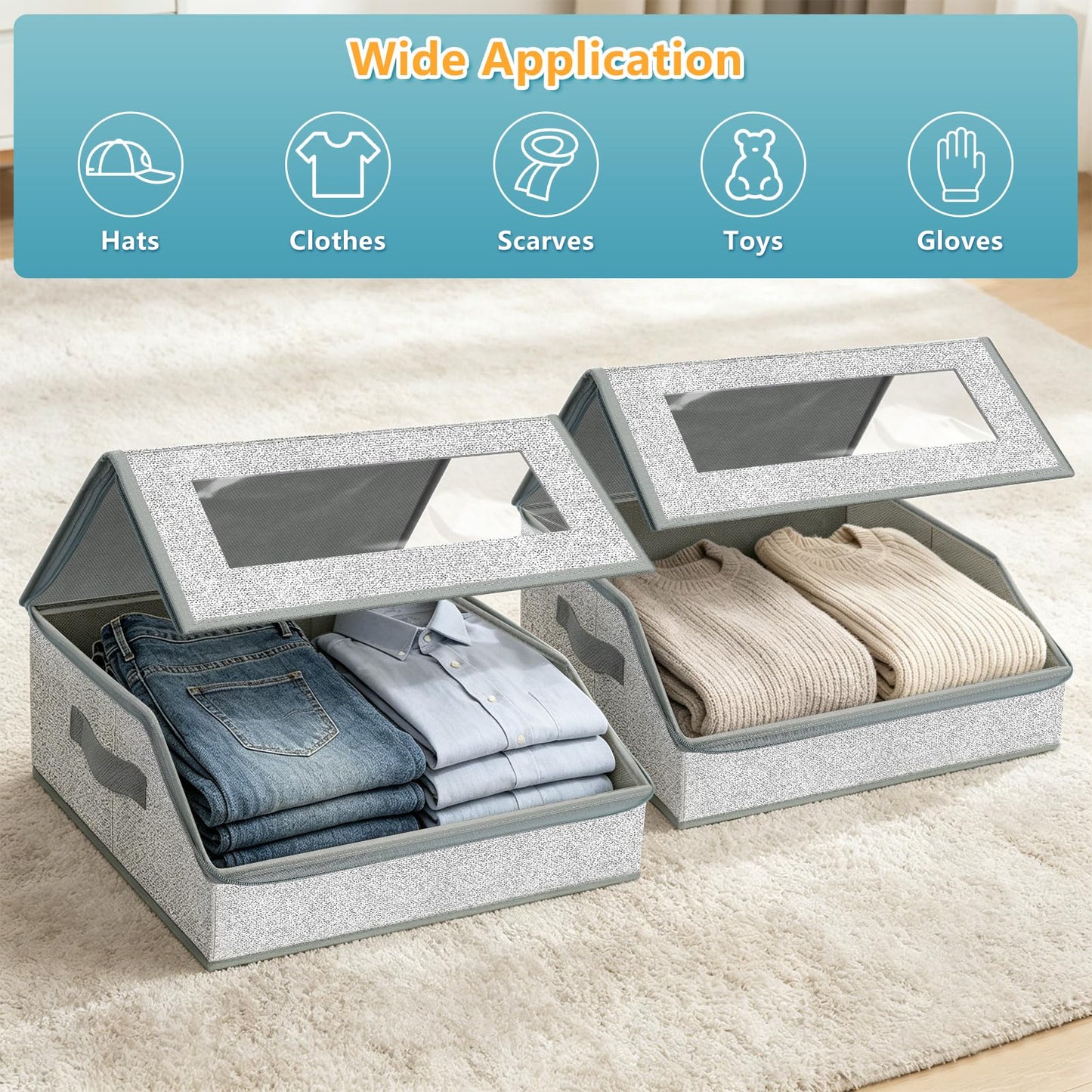 HOTOOLME Stackable Hat Storage Box,Foldable Baseball Cap Organizer（L）