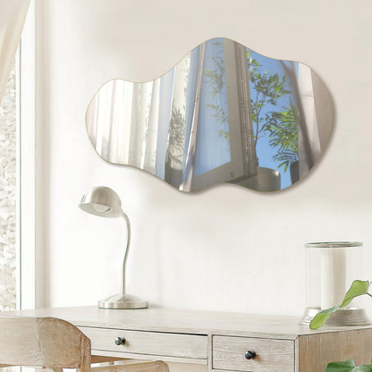 PERFNIQUE Irregular Wall Mirror Asymmetrical Mirror, 89 x 53cm Decorative Modern Mirror for Bathroom Bedroom Living Room Entryway, Cloud Frameless