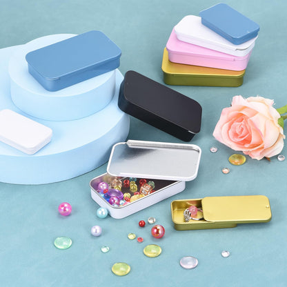 sourcing map 10 Pcs Metal Tin Box Container, 3.1x1.3x0.4 Inch Slide Top Tin Containers Empty Rectangular Storage Box Portable Mini Tin Case for Candy