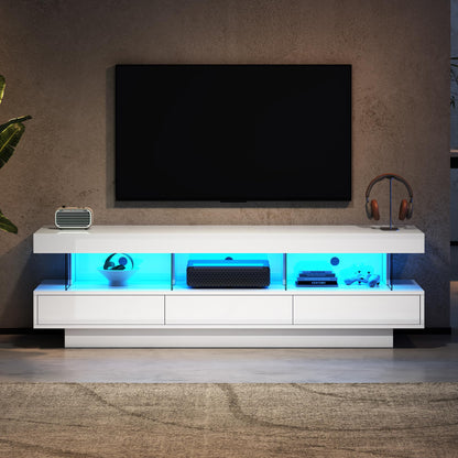Ball & Cast TV Stand Cabinet, High Gloss TV Unit with LED Lights via Bluetooth, White TV Cabinet with 3 Drawers & 3 Open Storage Space
