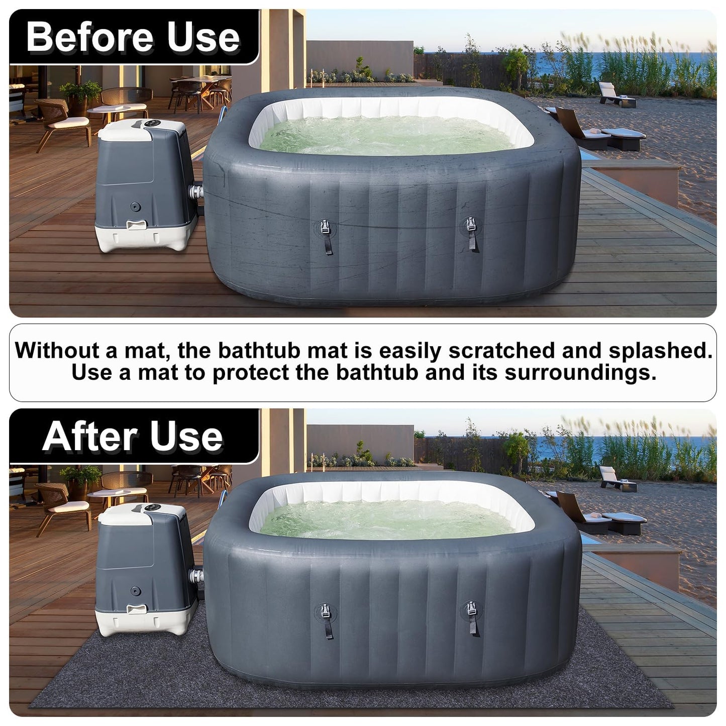 SINBLUE Square Hot Tub Flooring Mat 7.5 x 7.5 FT Inflatable Floor Protector