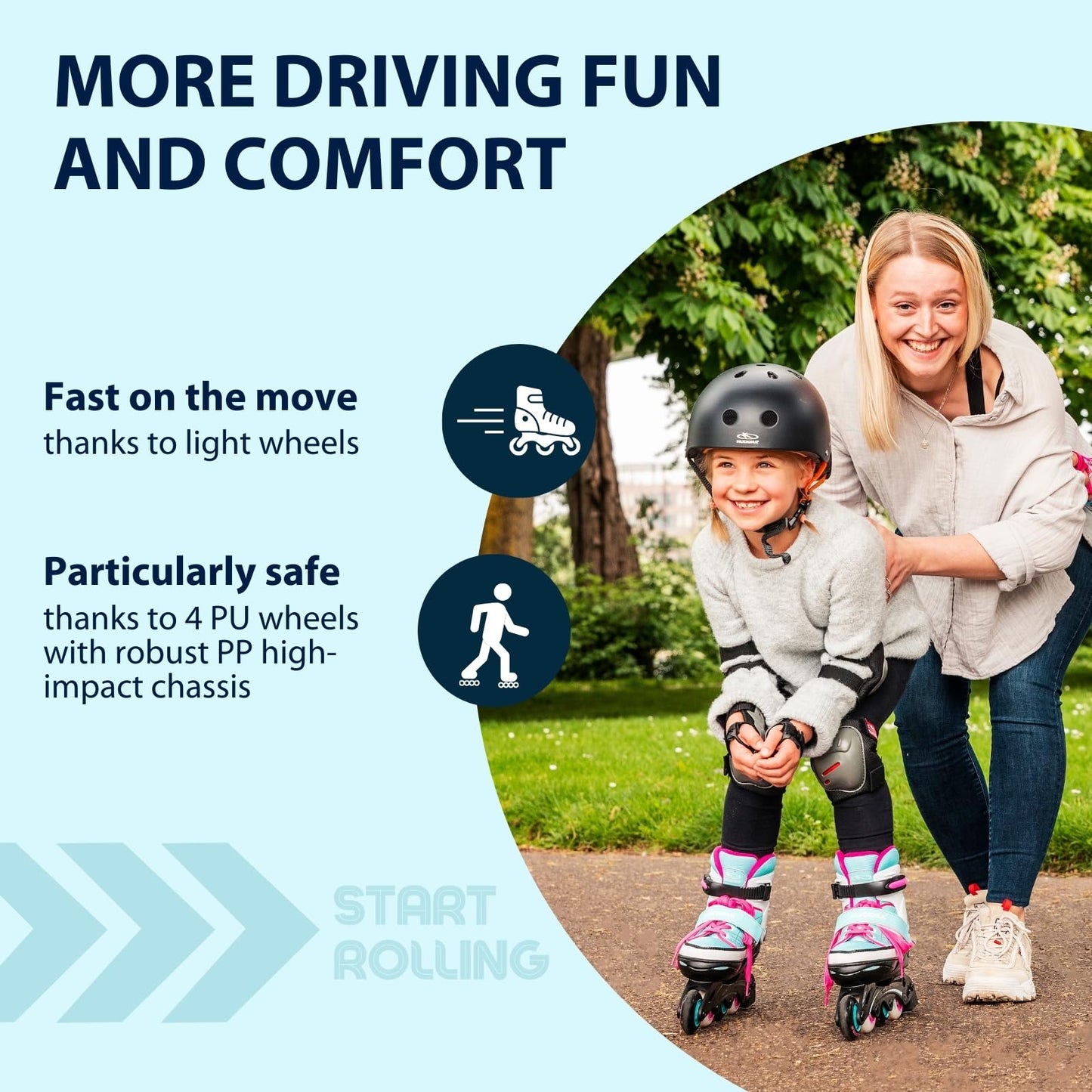 HUDORA Inline Skates Basic in blue/mint - Inliner for children & teenagers in various sizes - Roller skates adjustable up to 4 sizes - Ideal as entry