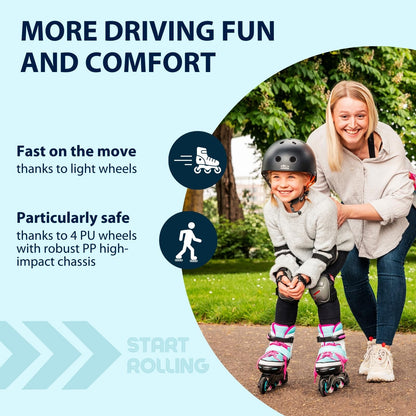 HUDORA Inline Skates Basic in blue/mint - Inliner for children & teenagers in various sizes - Roller skates adjustable up to 4 sizes - Ideal as entry