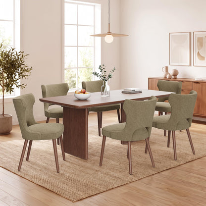 MALOL Upholstered Dining Chairs Set of 6, Dining Room Chairs with Hollow Backrest, High Back Kitchen Chairs with Solid Wood Legs, Thick Seat Cushion