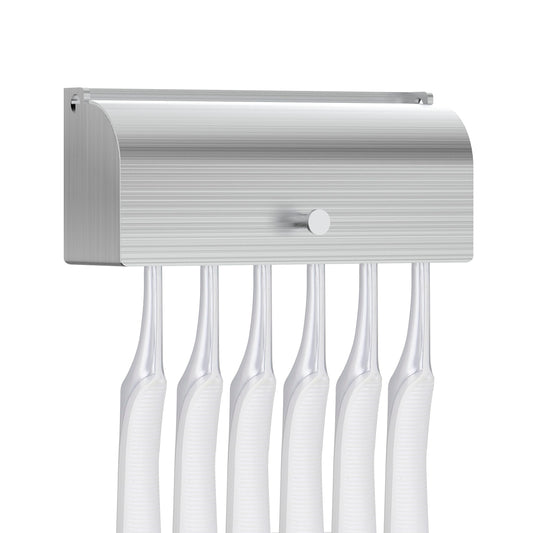 Linkidea Wall Mount Toothbrush Holder with Cover for Bathroom, Shower, Stainless Steel Self Adhesive Wallmount 6 Slots Tooth Brush Hanger