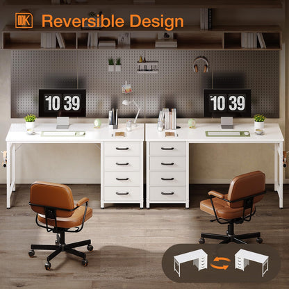 ODK Computer Desk with Drawers, Reversible Office Desk, 120 x 48 cm, White