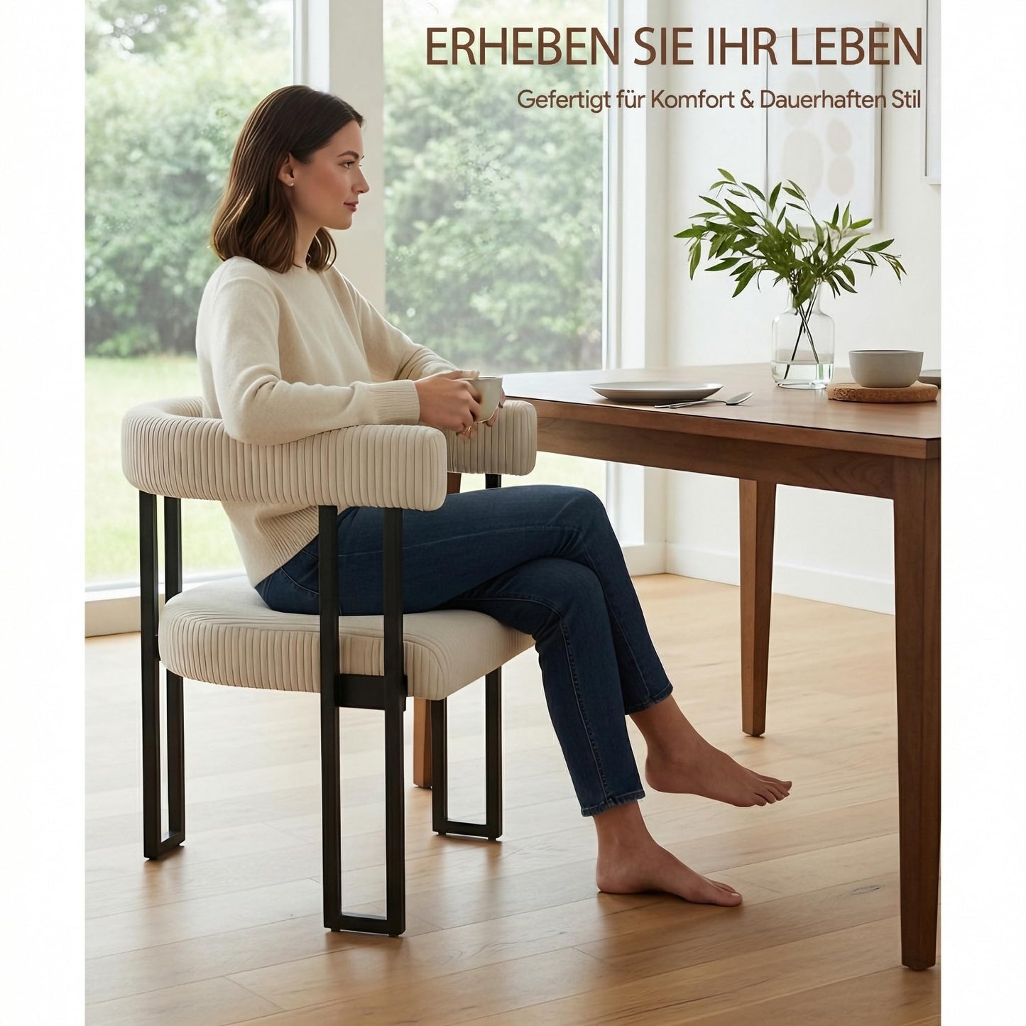 YEEFY Boucle Dining Chair Corduroy Upholstered Dining Room Chairs Kitchen Chairs with Metal Legs Mid Century Modern Chair for Dining Room, Kitchen