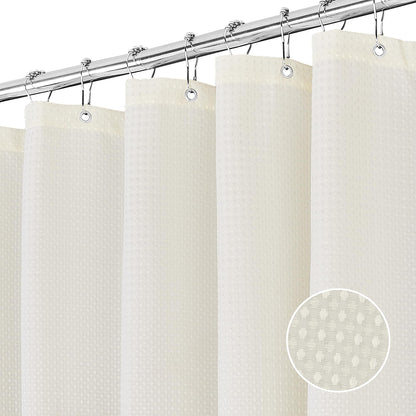 FIISAYL Shower Curtain for Bathroom, Weighted Hem, Waterproof and Anti Mould Resistant Waffle Fabric Curtains with 12 Hooks, Machine Washable