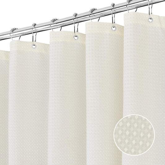 FIISAYL Shower Curtain for Bathroom, Weighted Hem, Waterproof and Anti Mould Resistant Waffle Fabric Curtains with 12 Hooks, Machine Washable