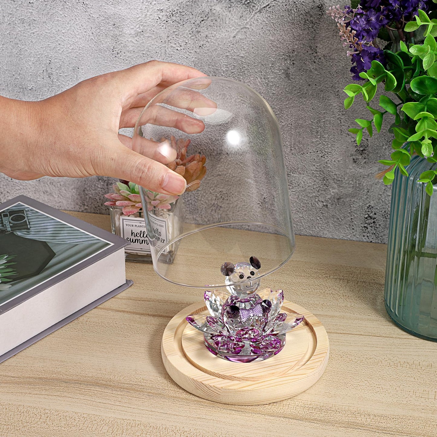 SUMNACON Glass Display Cloche Dome with Solid Wooden Base, 11.4*15cm