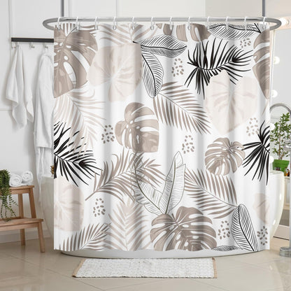 Bovlleetd 71x79inch Bohemian Bathroom Curtain Waterproof Abstract Art Shower Curtain Mid-Century Tropical Plant Shower Curtains Washable Bathtub