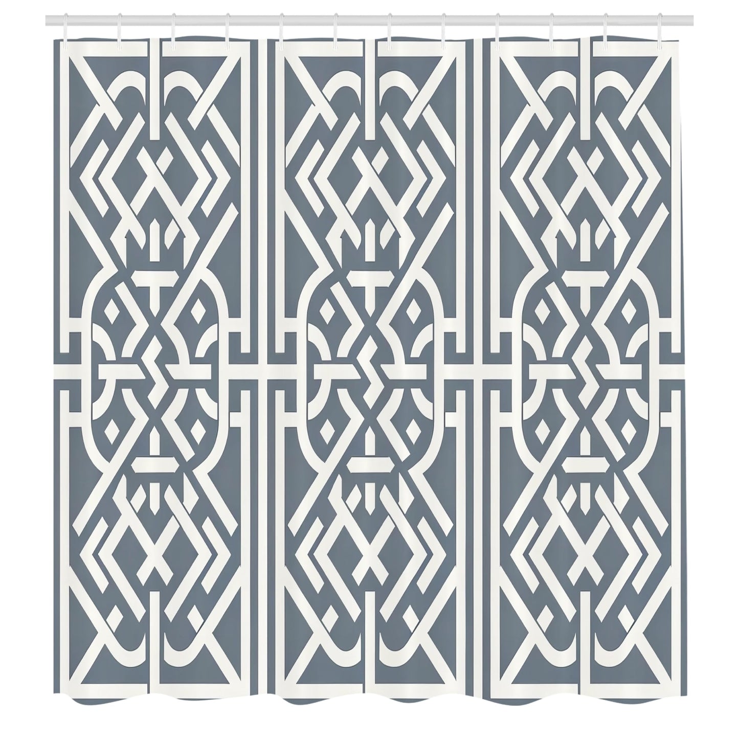 ABAKUHAUS Grey Shower Curtain, Trellis Art Monochrome Stripes, Cloth Fabric Bathroom Decor Set with Hooks, 175 x 200 cm, Purple-Blue White