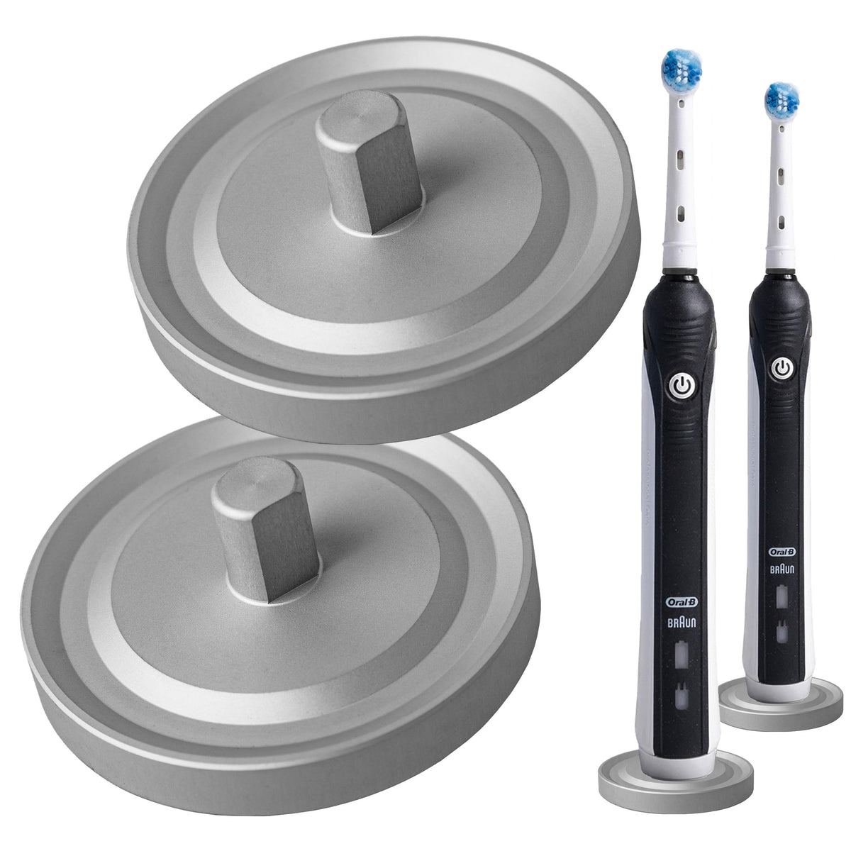 Relsy Silver Oral-B Compatible 2-Pack Electric Toothbrush Holder for Bathroom, Aluminium Oral B Toothbrush Holder with Hygienic Drip Capture Stops