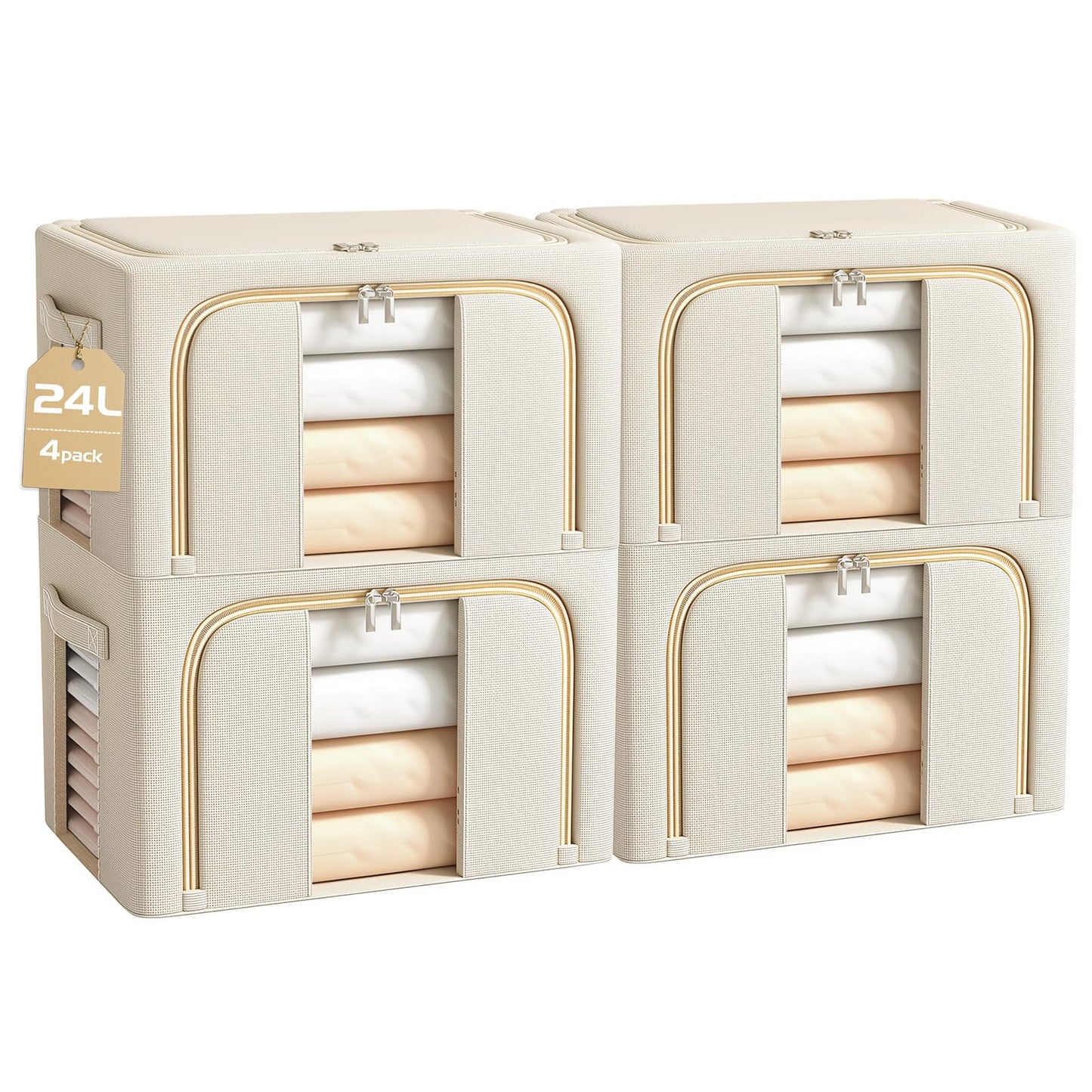 Resszo 4 Pack Clothes Storage Bags, 24L Foldable Clothes Storage Boxes with Lids