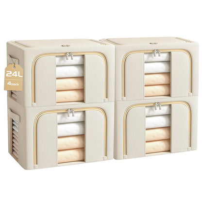Resszo 4 Pack Clothes Storage Bags, 24L Foldable Clothes Storage Boxes with Lids