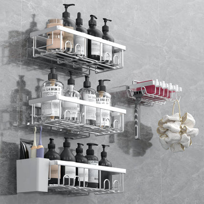 AceMining Shower Caddy, 4 Pack Silver Shower Storage Organiser with Hooks