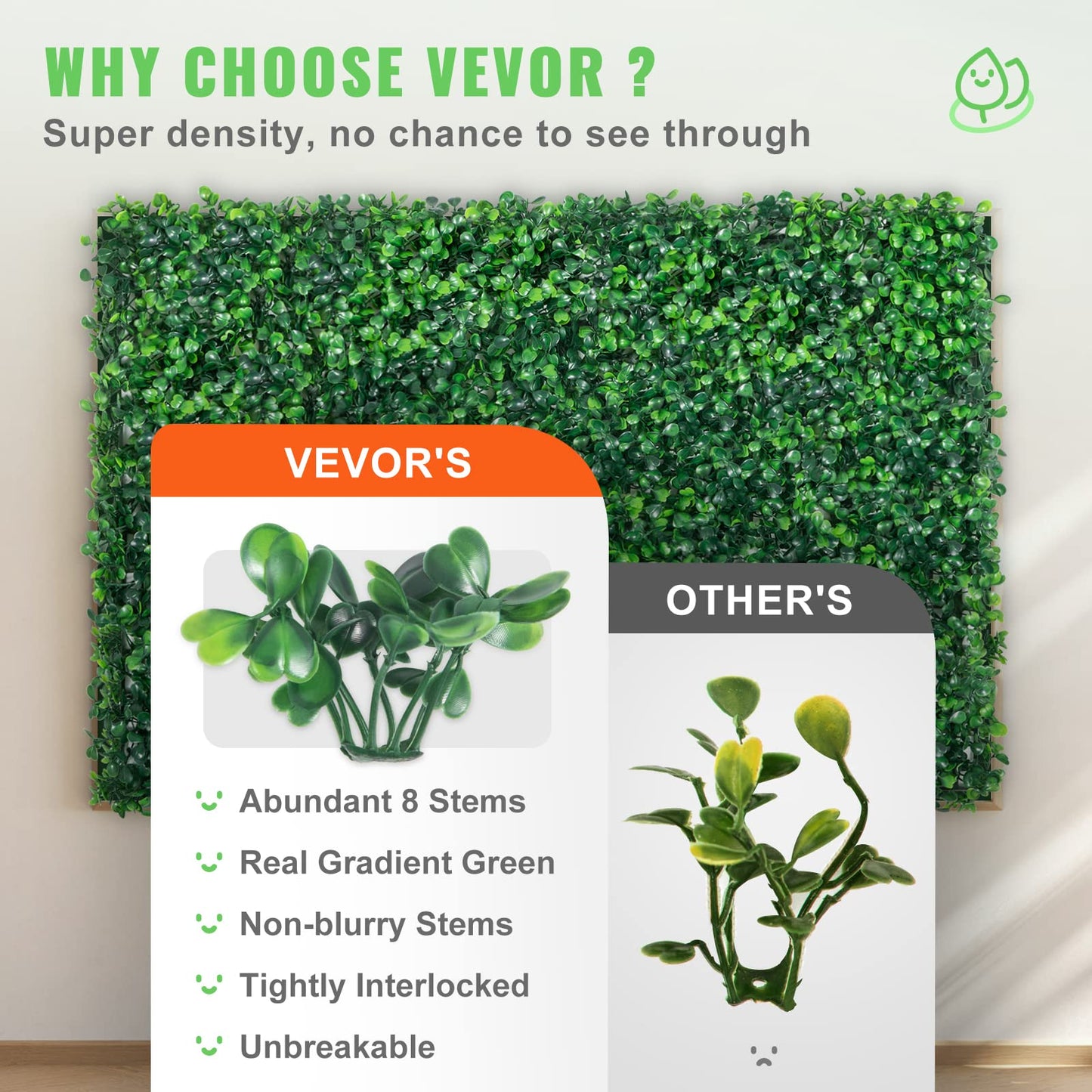 VEVOR Artificial Boxwood Panel UV, Boxwood Hedge Wall Panels, Artificial Grass Backdrop Wall 4 cm Green Grass Wall, Fake Hedge for Decor Privacy Fence