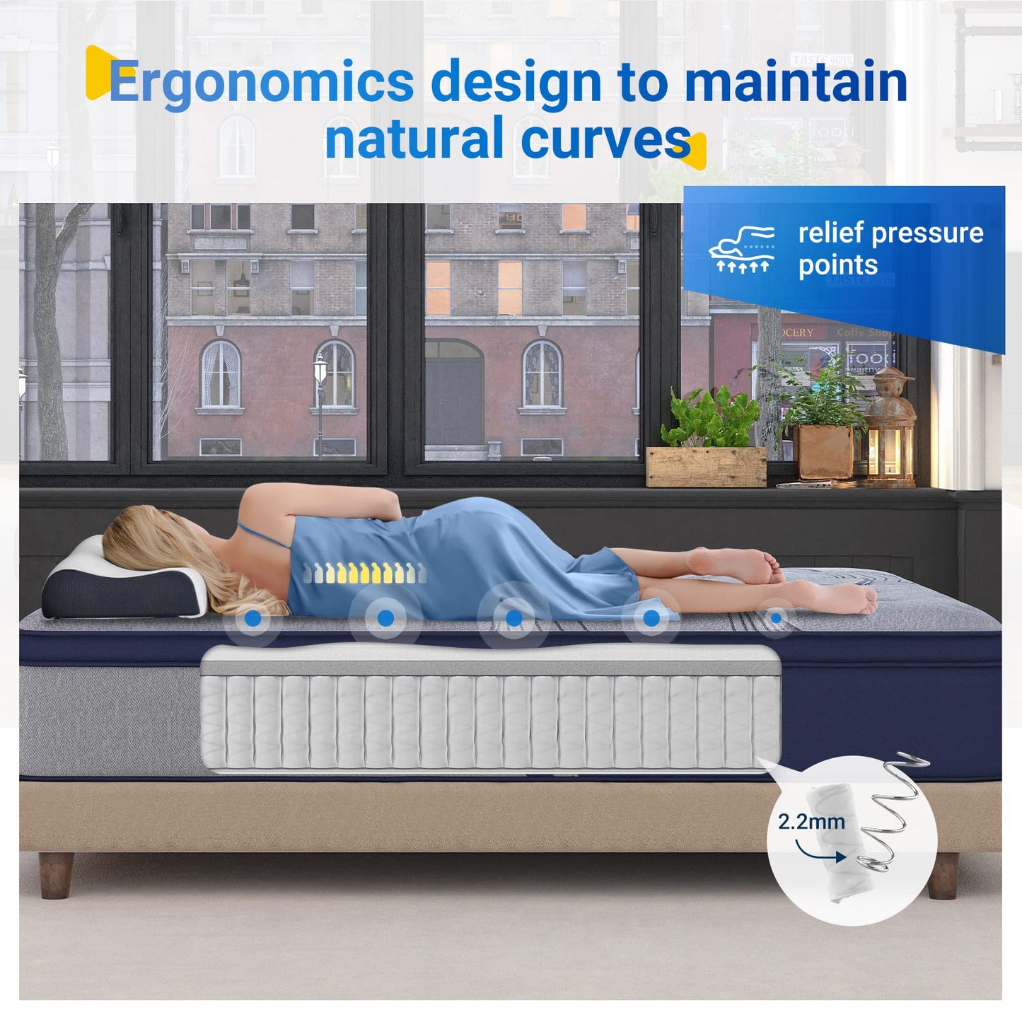 Avenco Double Mattress 4ft 6, 24cm Pocket Sprung Mattresses, Bamboo Foam Innerspring Hybrid Mattress, Double Bed Mattress in a Box