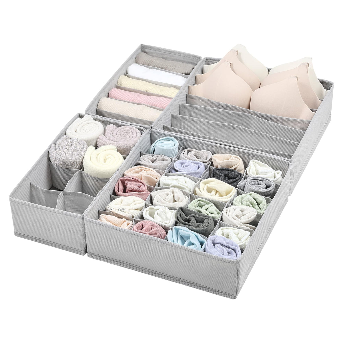 Vtopmart 4 Pack Underwear Drawer Organizers Set, 6+7+8+24 Cells Clothes Drawer Dividers Dresser Organizers Bins for Socks, Bras, Scarves, Ties
