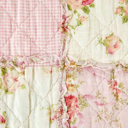 Qucover Single Bedspread Quilted Throw Soft 100% Cotton Pink Floral Patchwork Quilt 150x200 cm Decorative Sofa Couch Coverlet