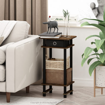 Furinno TURN-N-TUBE Side Table, 3-Tier End Table with Storage Bin, Open Shelf Night Stand, Bedside Table, Toolless Assembly, for Living Room, Bedroom