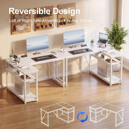 JUMMICO Small 120x80cm L-Shaped Corner Desk with Storage,Compact Corner Computer Desk for Home Office, White