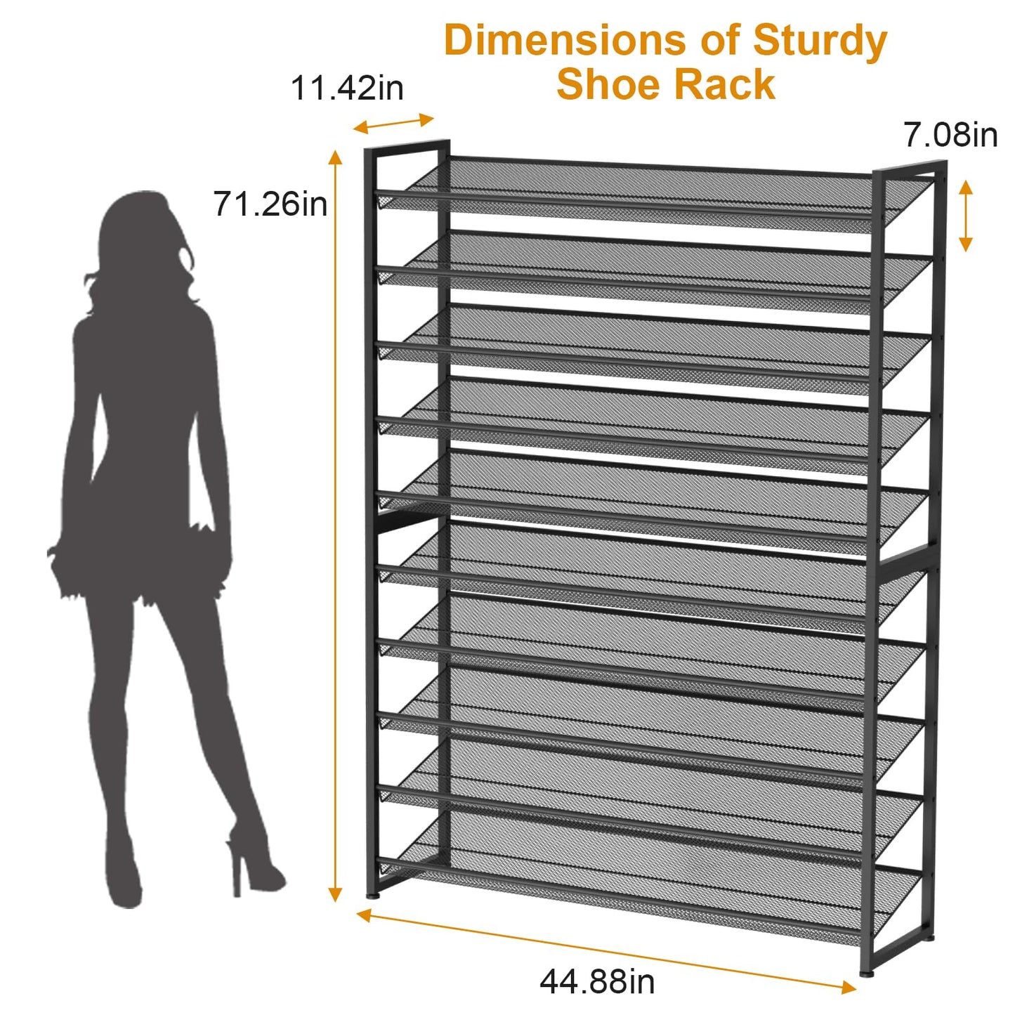 NEYCIL Large Shoe Rack 10 Tier Shoe Organizer, Heavy Duty Metal 5-Tier Stackable Shoe Storage Vertical Shoe Rack for Closet Front Door Entrance