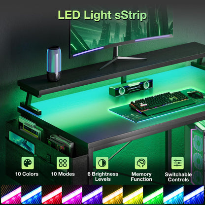 Coleshome L Shaped Gaming Desk with LED Lights & Power Outlet, 100x70 cm