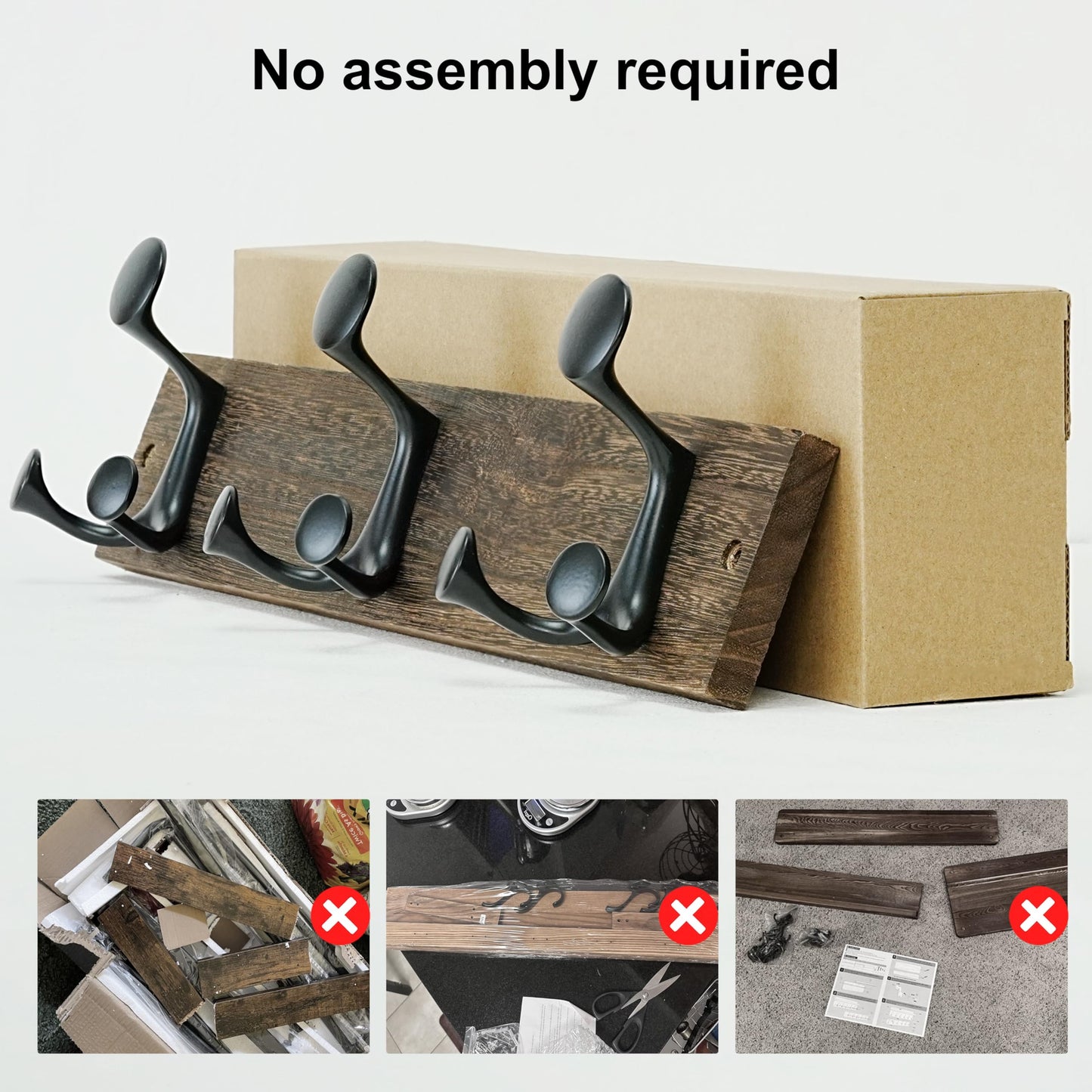 SKOLOO 43cm Wood Burnt Coat Rack Wall Mount with 3 Triple Hooks - Ideal for Family Entrances, Classrooms, and Pet Supplies Storage