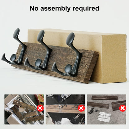SKOLOO 43cm Wood Burnt Coat Rack Wall Mount with 3 Triple Hooks - Ideal for Family Entrances, Classrooms, and Pet Supplies Storage