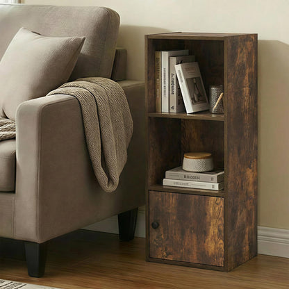 Furinno LUDER 3-Tier Bookshelf with Open Shelf, Standing Bookcase with 1 Door Cabinet, 23.6 x 30.5 x 80.0 cm, for Organization and Storage