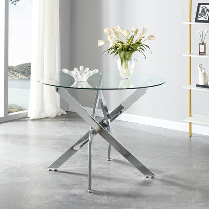 Panana Black Glass Dining Table With Metal Legs Modern Kitchen Tables (Clear Round, 100cm Round)