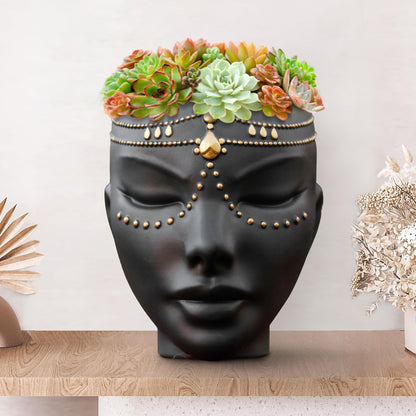 Bossa Linda Head Planter for Flat Surface & Wall Pot Heads for Plants with Wall Hook and Drainage | Unique Tabletop Face Planter Pots for Indoor and