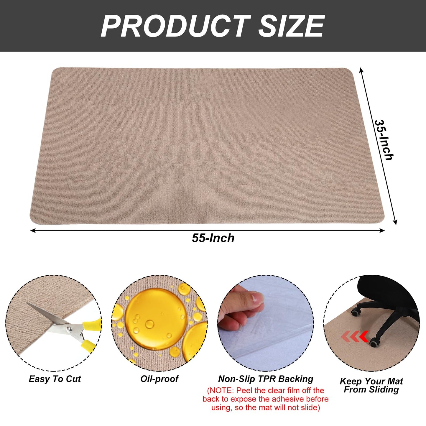 PATIKIL 90 x 140cm/(55" x 35") Office Chair Mat, Multi-Purpose Desk Carpet Floor Mats for Rolling Chairs for Hardwood Floors (Khaki)