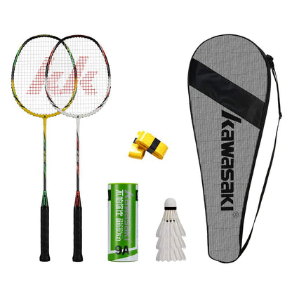 Kawasaki Badminton Racket Set of 2, Lightweight Graphite Shaft Carbon Alloy Frame Badminton Rackets for Training, Sports and Entertainment, with 3