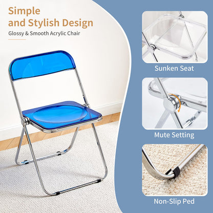 KAIHAOWIN Luxury Modern Transparent Folding Chair Acrylic Stacking Chairs with Crystal Seats-PC Plastic for Living Room and Outdoor Use