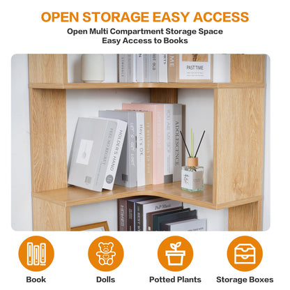 uyoyous 5 Tiers Book Shelf Corner Bookcase Unit Freestanding Book Organizer Stand Book Storage Cabinet Bookshelf Display Book Rack Credenza for