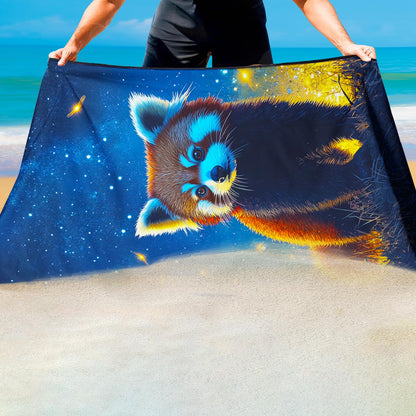 Violetpos Starry Red Panda Beach Towel, Extra Large 180x90 cm 250GSM Microfibre, Sand Free Quick Dry