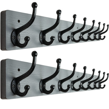 WEBI Rustic Coat Rack Wall Mount Long 8 Cast Iron Coat Hooks Wall Mounted,Heavy Duty Wall Coat Hanger Hooks for Hanging Coats,Clothes,Grey,2 Packs