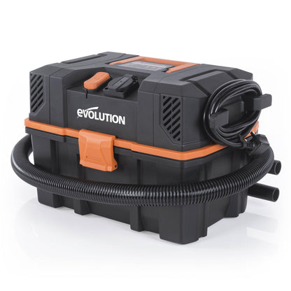 Evolution Power Tools R15VAC Vacuum Cleaner Wet and Dry Vac, Portable and Lightweight Ideal Dust Extractor for Saw Dust in Workshops, With Power