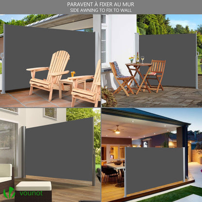 VOUNOT? Side Awning Retractable, Outdoor Privacy Screen for Garden, Balcony, Terrace, 140 x 300 cm, Grey