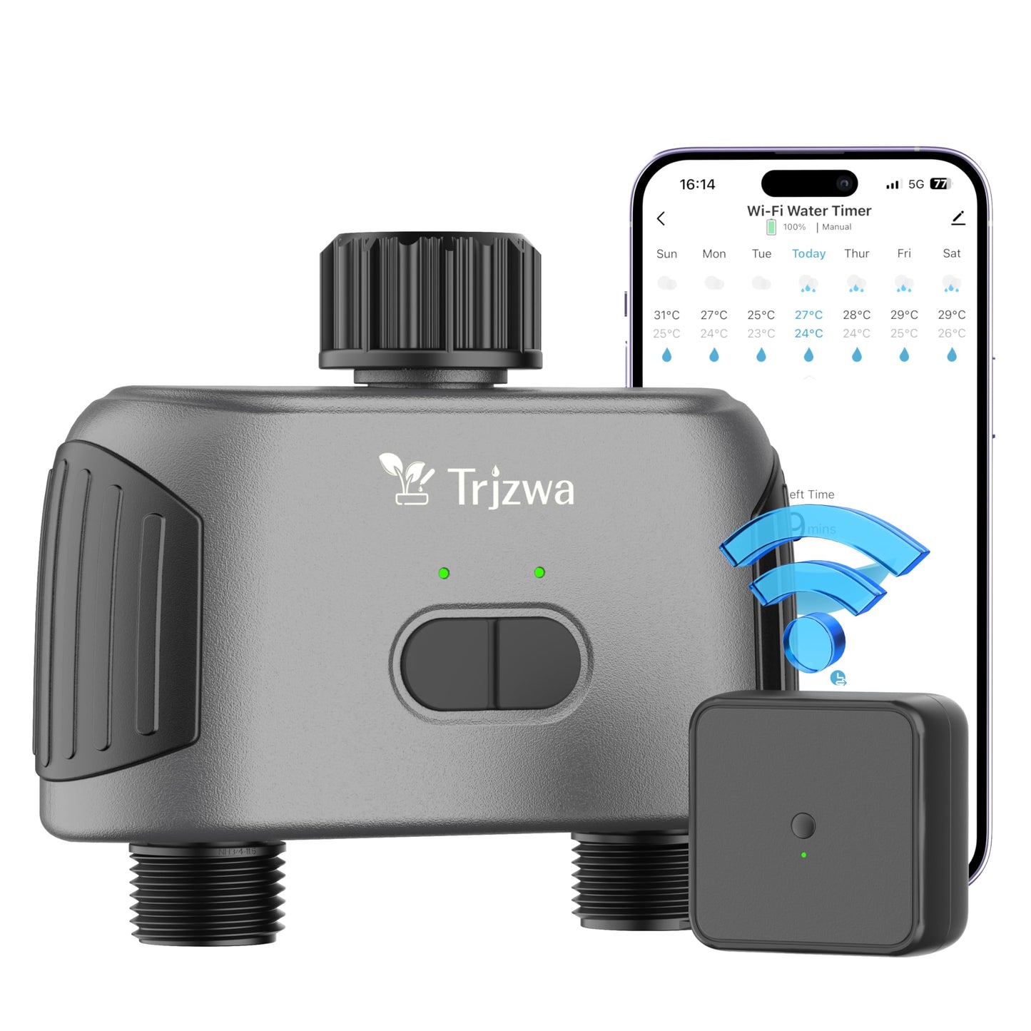 TRJZWA Dual Port WiFi Water Timer, 2024 Latest Irrigation Timer Water Timers for Irrigation, Automatic Watering System with WiFi Remote and Voice