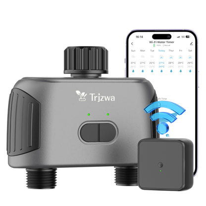 TRJZWA Dual Port WiFi Water Timer, 2024 Latest Irrigation Timer Water Timers for Irrigation, Automatic Watering System with WiFi Remote and Voice
