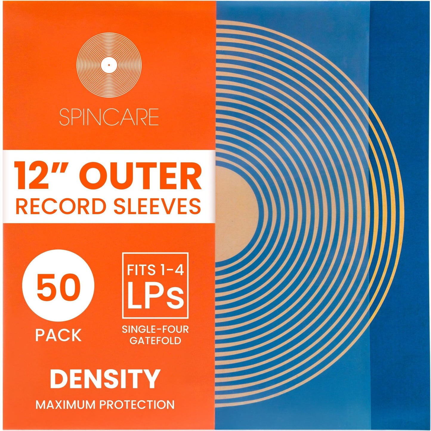SPINCARE 50x 12 Inch UV Protection Outer Vinyl Record Sleeves Density Single & Double Album LP Protective Sleeve | Strong Polyethylene Archival