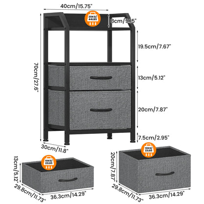 Feonase Set of 2 Bedside Table with 2 Fabric Drawers & Open Shelf - Sturdy Metal Frame Nightstand, Compact End Table for Bedroom, Living Room